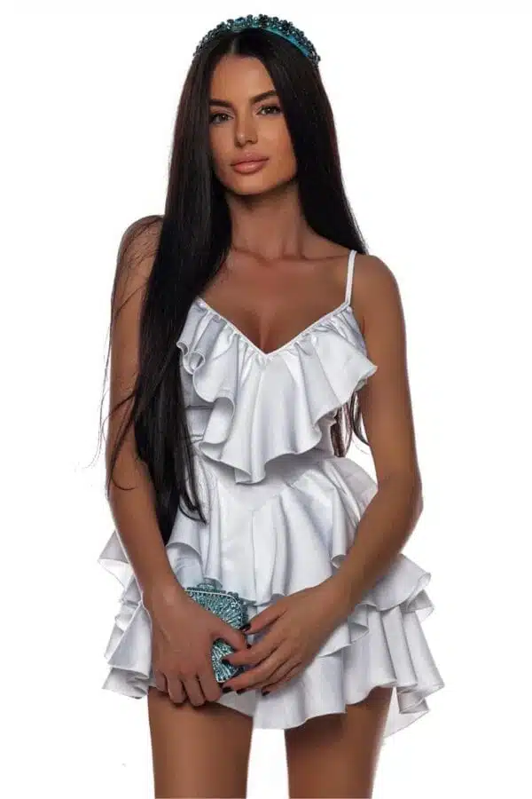 Prive Boutique - Magazin online - Haine de dama pentru club si evenimente speciale 1 Russian style black white rochie alba rochie wow rochie vara rochie volane — vedere din față