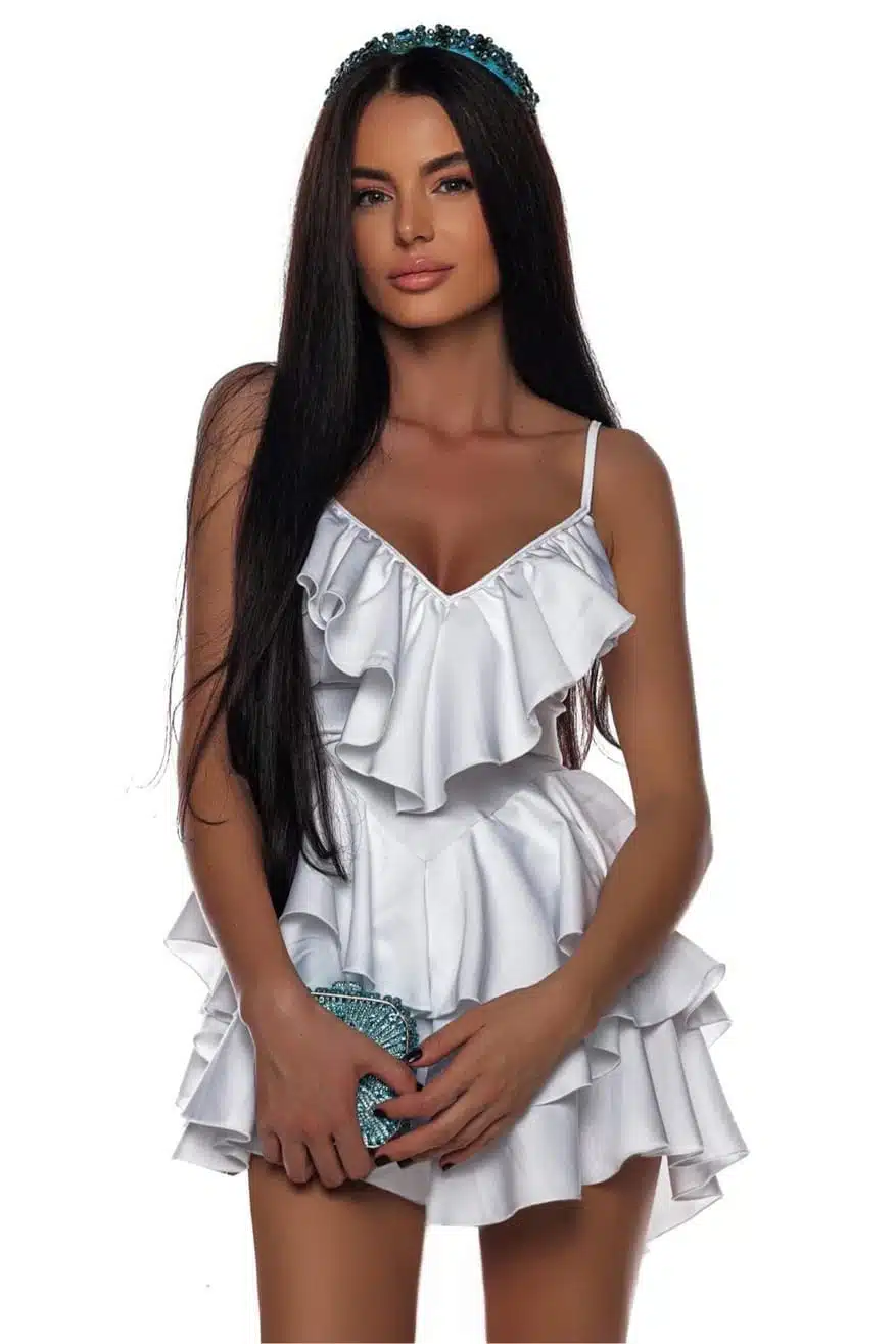Russian style black white 1 Russian style black white rochie alba rochie wow rochie vara rochie volane — vedere din față