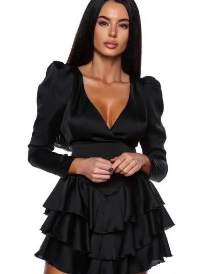 Ruffle dress NEGRU rochie neagra mini cu volane dramatice Romania