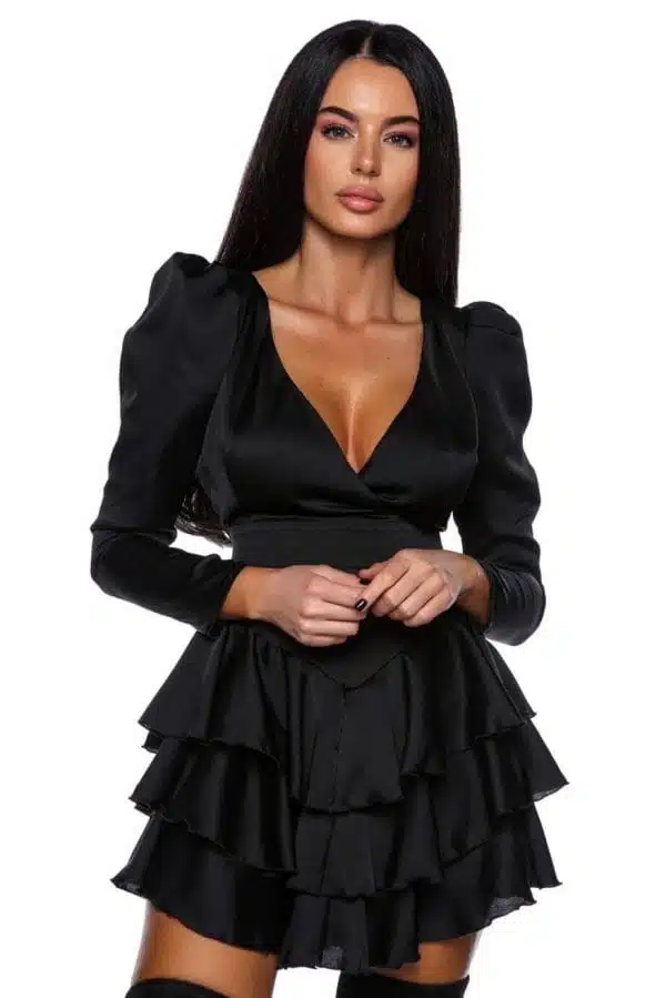 Prive Boutique - Magazin online - Haine de dama pentru club si evenimente speciale 5 Ruffle dress NEGRU rochie neagra mini cu volane dramatice Romania