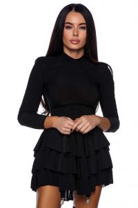 Rochie cu volane si portjartier din material elastic 3 volane si accesorii porjartier la fusta