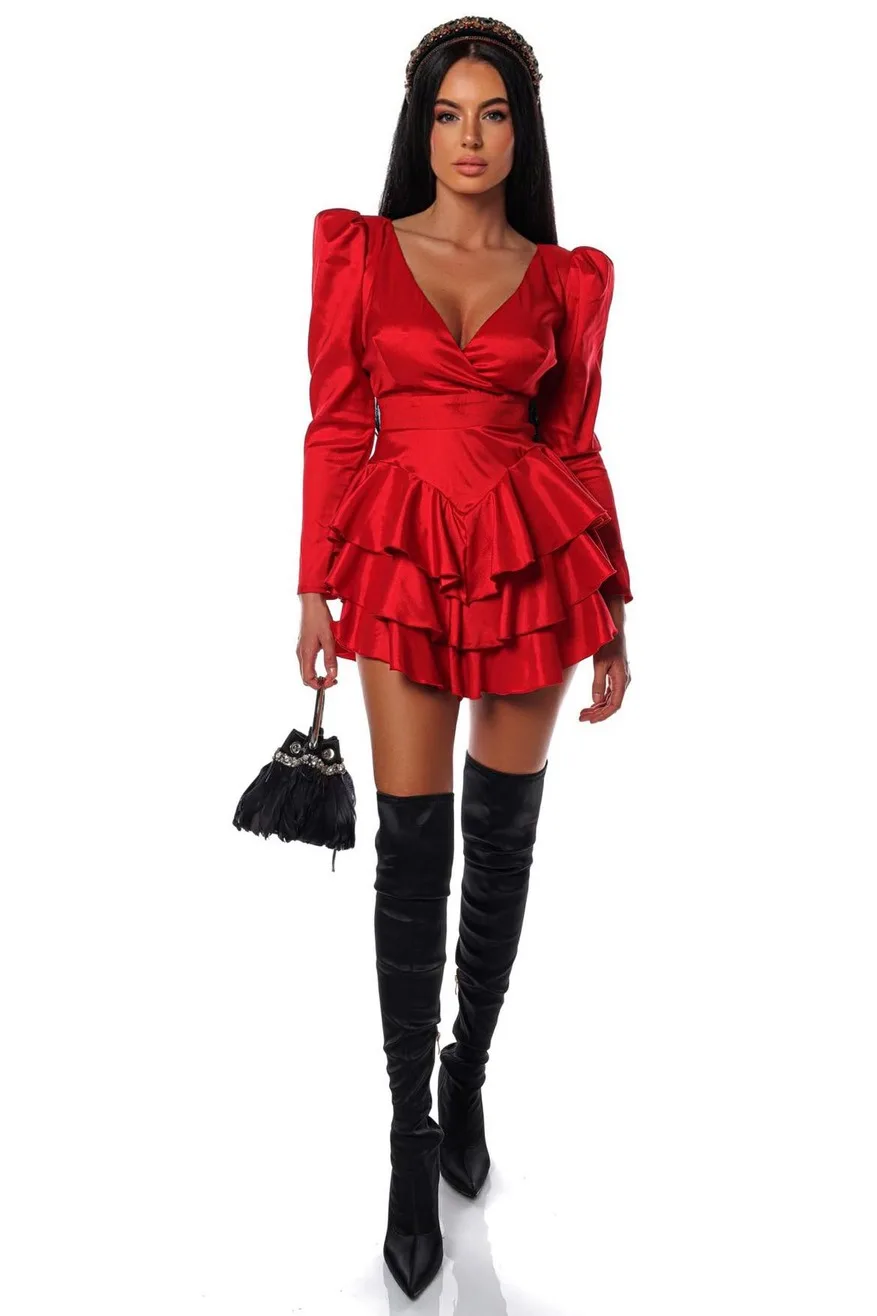 RUFFLE PART 2 DRESS 3 RUFFLE PART 2 DRESS rochie satinata glam cu volane Romania