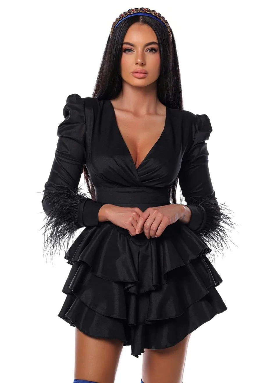 Rochie cu pene la maneci si volane 7 Rochie cu pene la maneci si volane rochie cu umeri bufanti si volane Romania