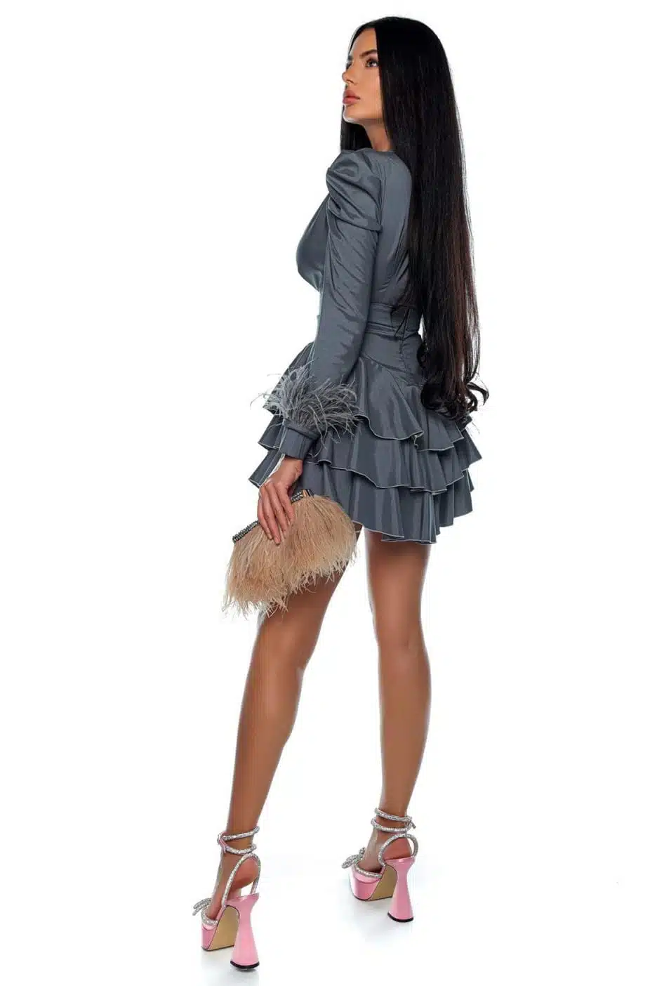 Rochie cu pene la maneci si volane 5 Rochie cu pene la maneci si volane rochie cu volane dramatice Romania
