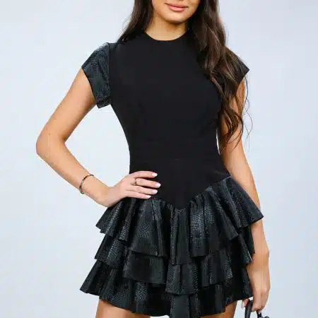 Phyton Mini Ruffle Dress rochie statement cu textura reliefata Romania — vedere din față