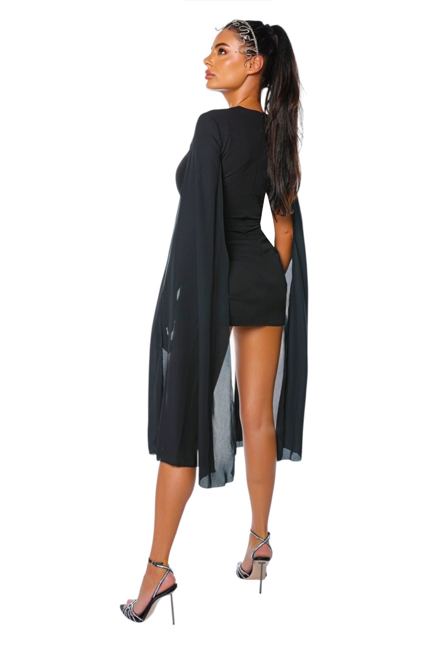 Black Swan 2 Black Swan rochie neagra rochie drepata rochie cu detalii din voal la maneci rochie eleganta de seara rochie wow