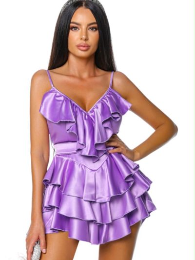 Elegant Russian mov rochie cu volane rochie tafta rochie de vara rochie de petreceri
