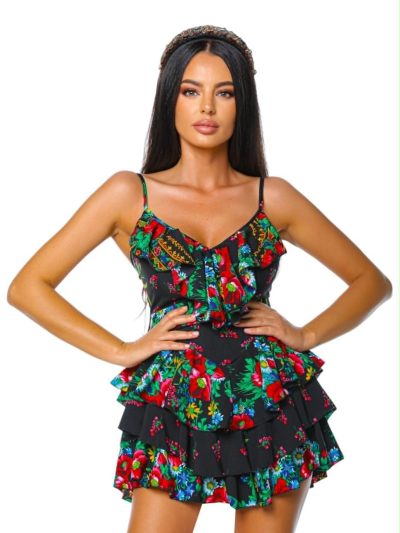 Gipsy Russian imprimeu floral rochie de vara rochie colorata rochie cu volane