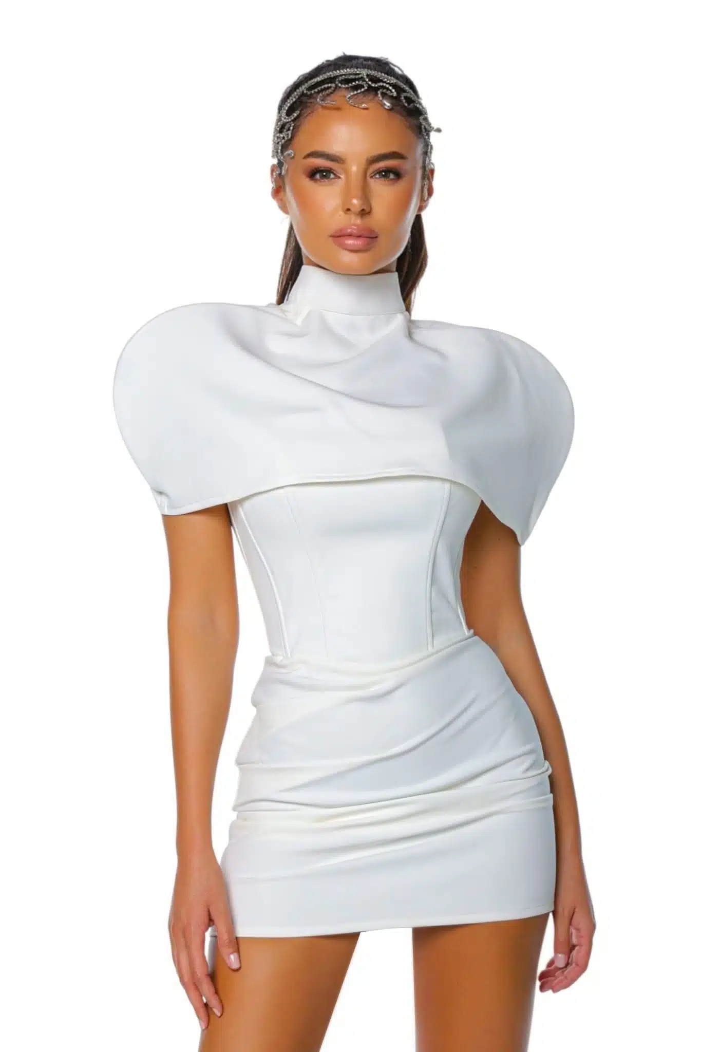 ICON DRESS 1 ICON DRESS rochie alba rochie simpla drreapta rochie sexy de zi rochie de seara se poate accesoriza cu noir cape