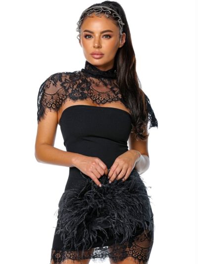 PHANTOM DRESS rochie neagra rochie cu detalii din dantela rochie dreapta rochie de seara se poate accesoriza cu lace cape