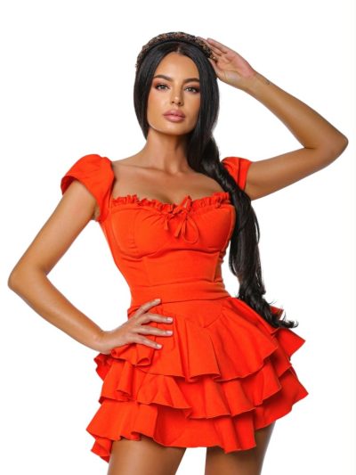 Revenge Dress rochie portocalie rochie superba rochie de vara rochie evenimente rochie tafta rochie cu decolteu reglabil rochie cu volane