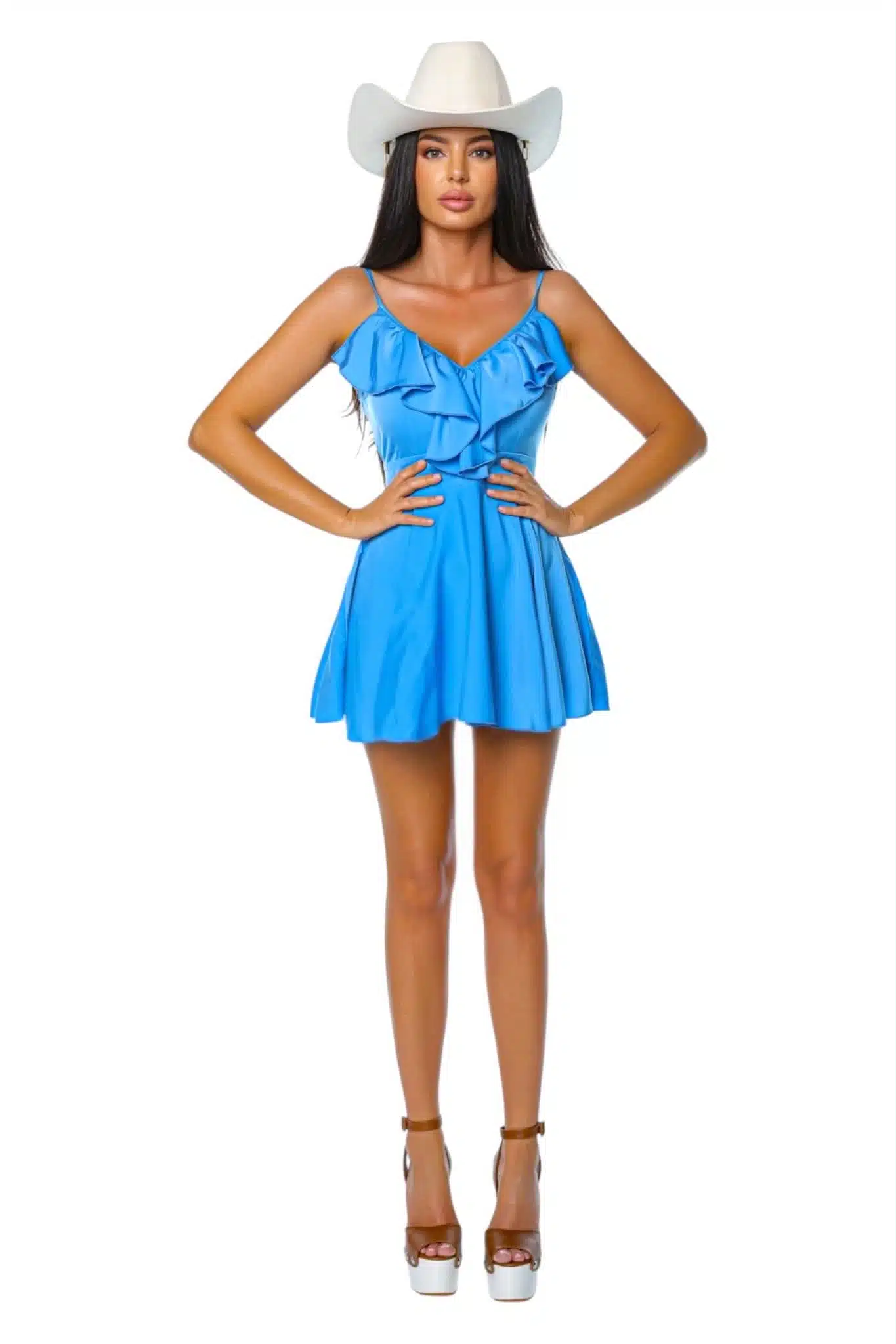 Simple Dress 6 Simple Dress rochie albastra rochie simpla rochie cu volane in zona bustului rochie de zi — detaliu de croială