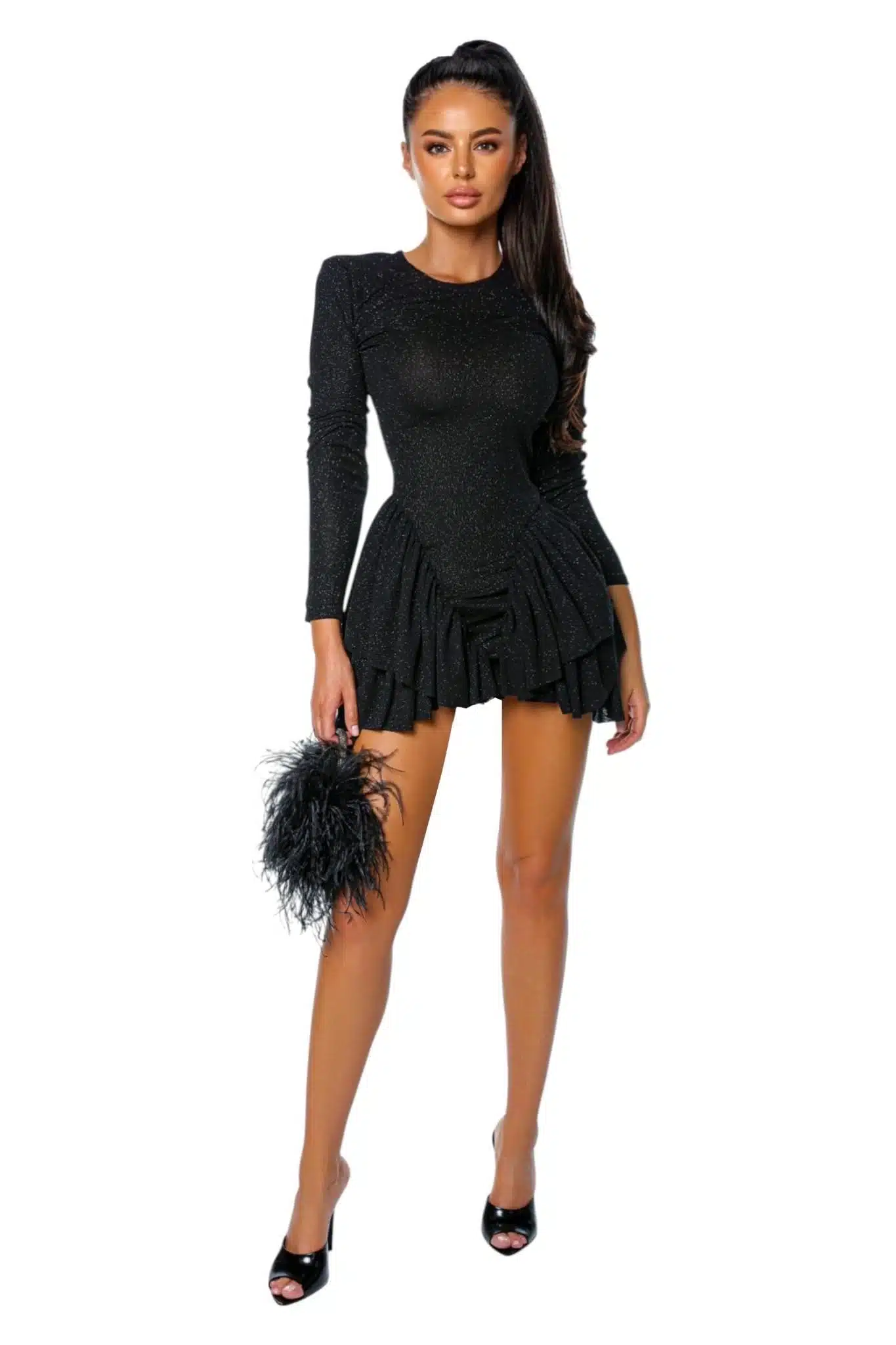 Sparkle Ruffle Dress 3 Sparkle Ruffle Dress rochie neagra cu volane sclipitoare rochie de seara rochie evenimente — purtată de model