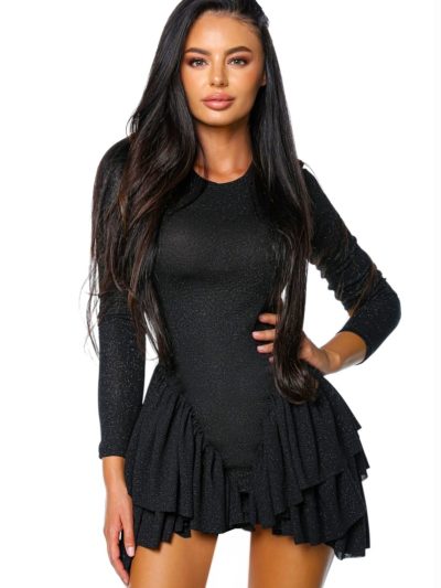 Sparkle Ruffle Dress rochie neagra cu volane sclipitoare rochie de seara rochie evenimente rochie club