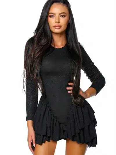 Sparkle Ruffle Dress rochie neagra cu volane sclipitoare rochie de seara rochie evenimente rochie club