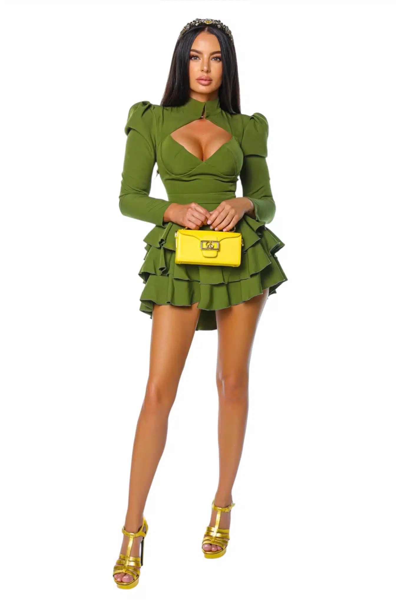 Sugar Dress 4 Sugar Dress rochie verde de petrecere cu volane rochie de evenimente rochie de seara rochie — detaliu de material