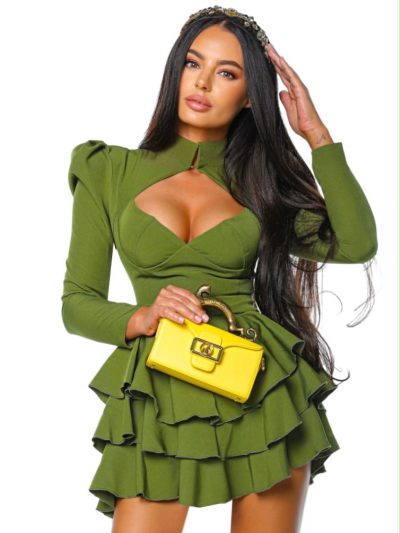Sugar Dress rochie verde de petrecere cu volane rochie de evenimente rochie de seara rochie versatila de club
