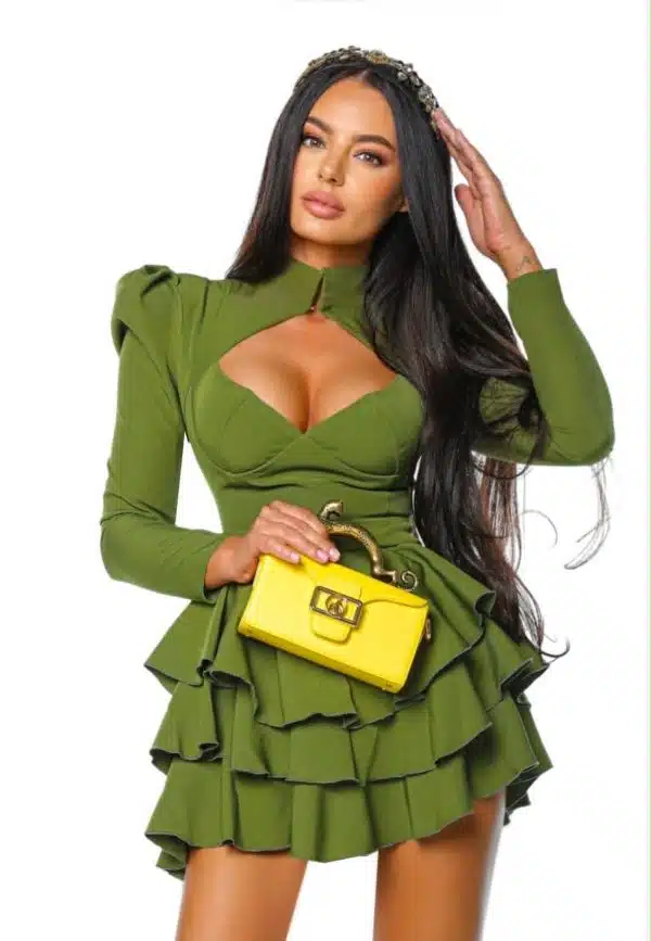 Prive Boutique - Magazin online - Haine de dama pentru club si evenimente speciale 3 Sugar Dress rochie verde de petrecere cu volane rochie de evenimente rochie de seara rochie — vedere din față
