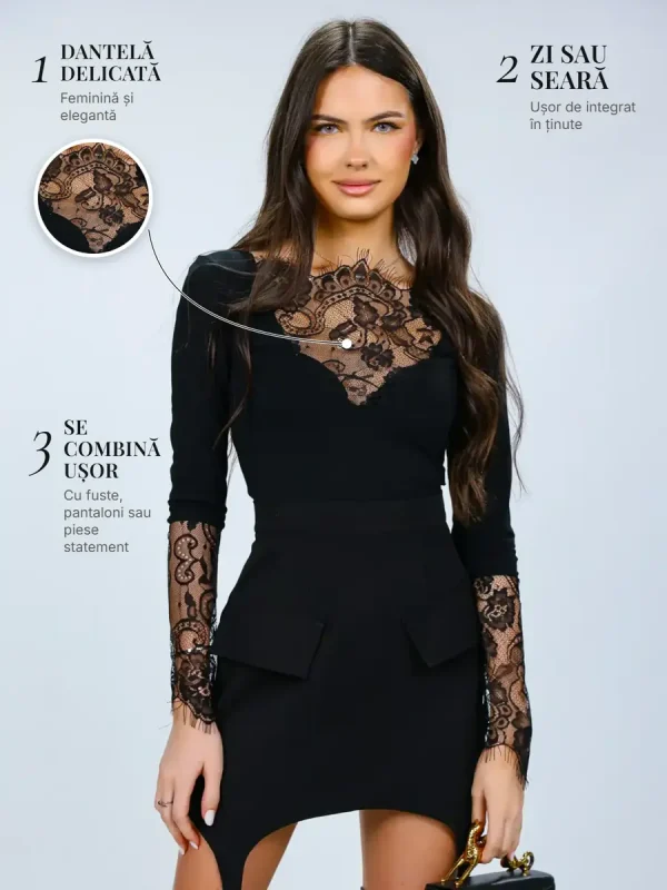 Prive Boutique - Magazin online - Haine de dama pentru club si evenimente speciale 1 Bluza cu Dantela PRIVE Boutique – detalii: dantelă delicată, zi sau seară și se combină ușor