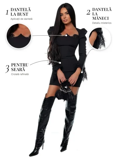 Femme Fatale Dress PRIVE Boutique – detalii: dantelă la bust, dantelă la mâneci și pentru seară