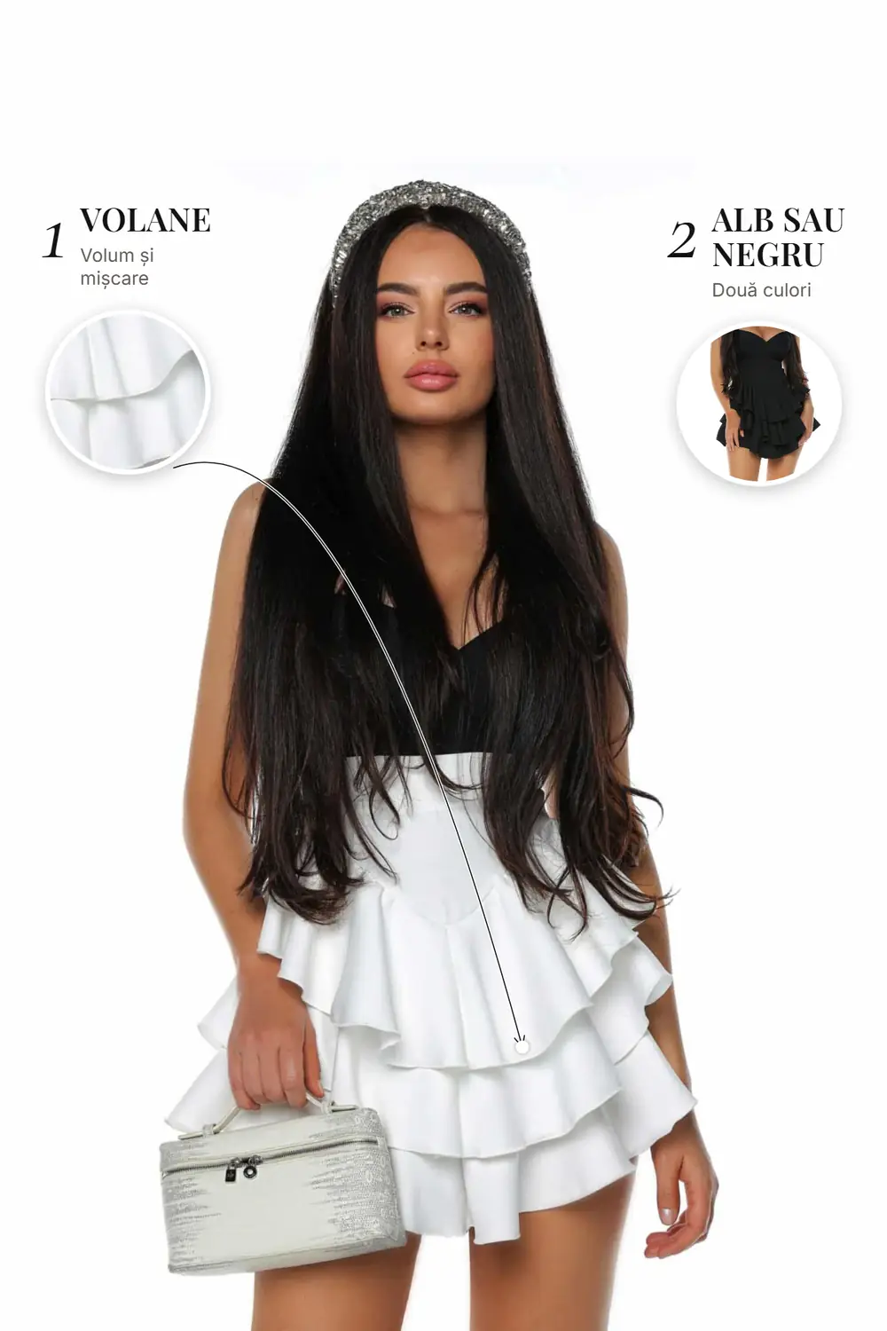 Fusta cu volane 1 Fusta cu Volane PRIVE Boutique – detalii: volane și alb sau negru