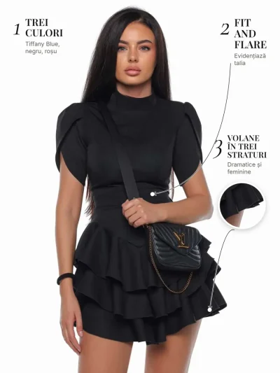 Orchid Dress PRIVE Boutique – detalii: trei culori, fit and flare și volane în trei straturi