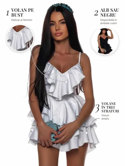 Russian Style Black White PRIVE Boutique – detalii: volan pe bust, alb sau negru și volane în trei straturi