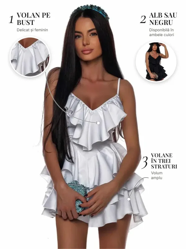 Prive Boutique - Magazin online - Haine de dama pentru club si evenimente speciale 5 Russian Style Black White PRIVE Boutique – detalii: volan pe bust, alb sau negru și volane în trei straturi