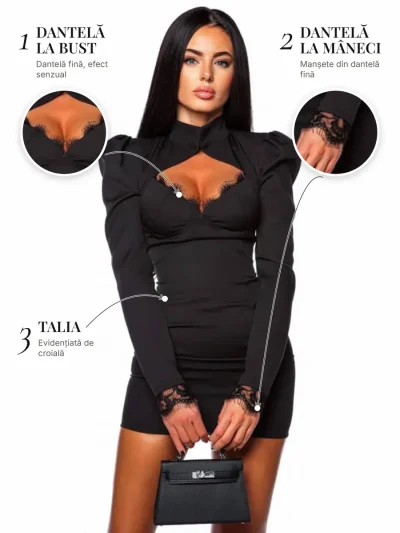 Sugar Daddy's Funeral Vibes PRIVE Boutique – detalii: dantelă la bust, dantelă la mâneci și talia